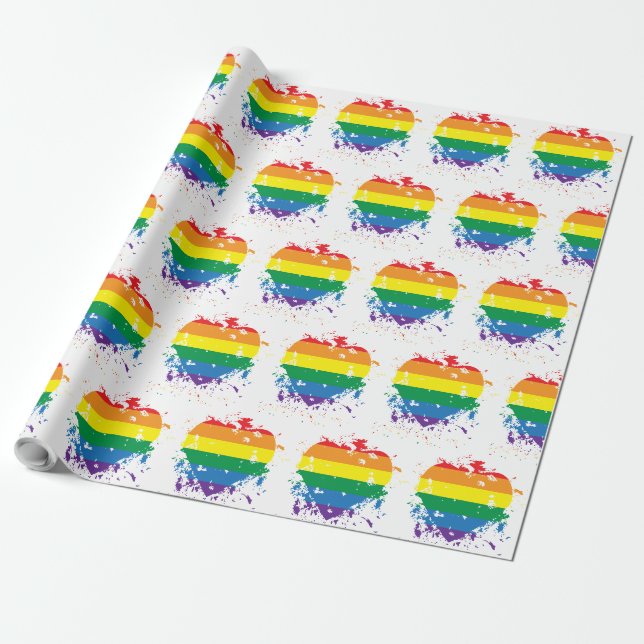 Gay Pride Love Heart Wrapping Paper (Unrolled)