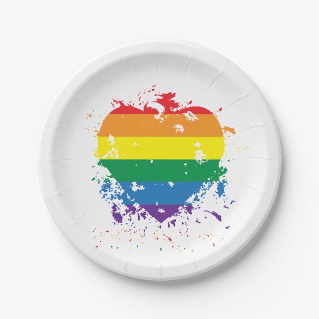 Gay Pride Love Hearts Paper Plate (Front)