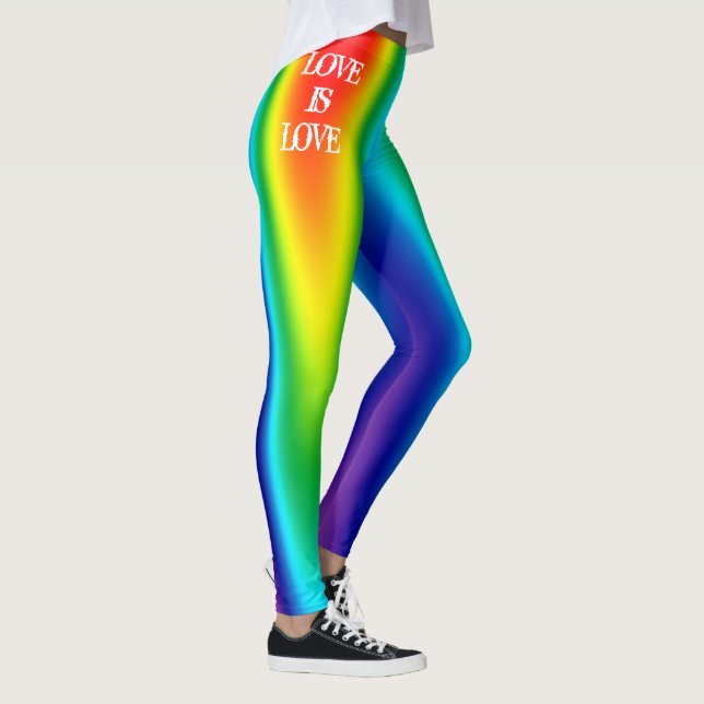 Gay Pride Love is Love Rainbow Personalised Womens Leggings (Right)