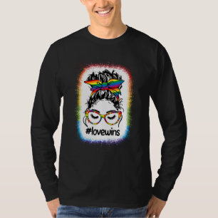 Gay Pride Messy Bun Rainbow Love Wins Lgbt Lgbtq L T-Shirt