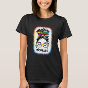 Gay Pride Messy Bun Rainbow Love Wins LGBT LGBTQ L T-Shirt
