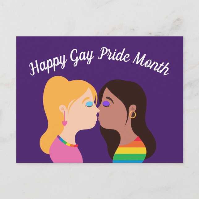 Gay Pride Month Lesbian Girls Romantic Kiss Postcard (Front)