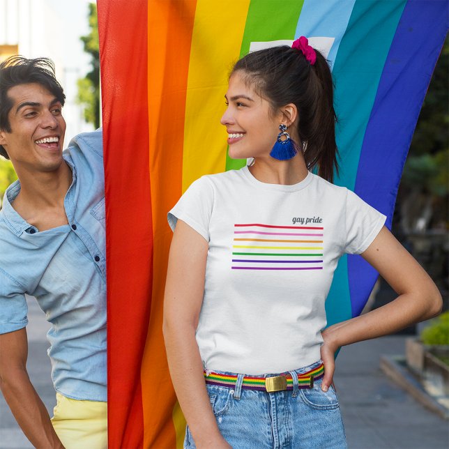 Gay Pride Month White LGBTQ Rainbow Womens T-Shirt (Creator Uploaded)