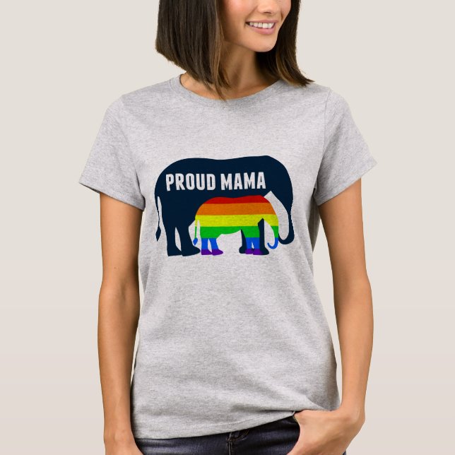 Gay Pride Mum Proud LGBT Mama Elephant T-Shirt (Front)