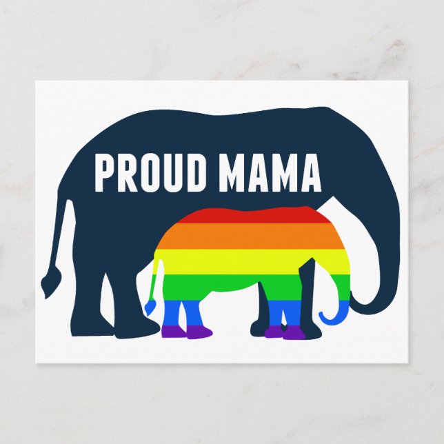 Gay Pride Mum Proud Mama Elephant Rainbow LGBTQ Postcard (Front)