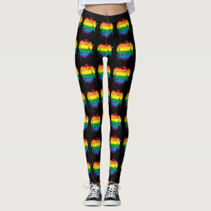 Gay Pride Paint Splatter Heart Leggings