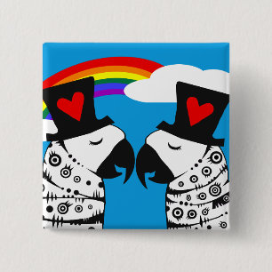Gay Pride Parrots with Rainbow 15 Cm Square Badge