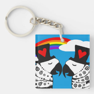 Gay Pride Parrots with Rainbow Key Ring