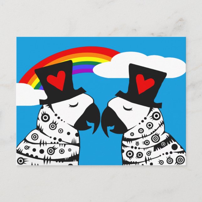 Gay Pride Parrots with Rainbow Postcard (Front)