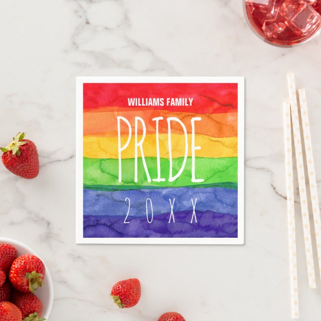 Gay Pride Party Watercolor Rainbow Paper Napkin (Insitu)