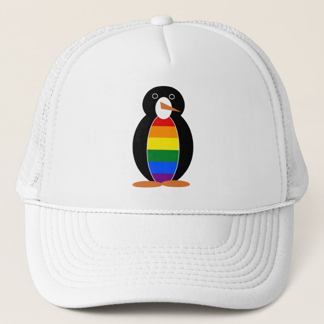 Gay Pride Penguin -- LGBT Penguin Trucker Hat (Front)