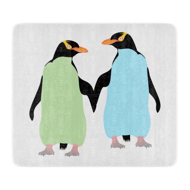 Gay Pride Penguins Holding Hands Cutting Board (Front)