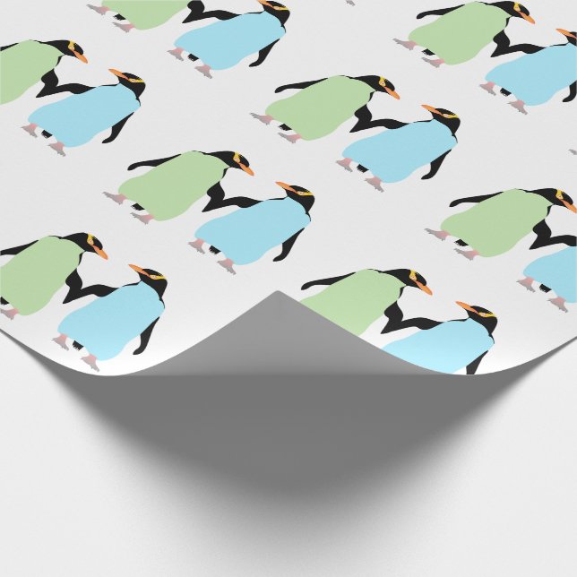 Gay Pride Penguins Holding Hands Wrapping Paper (Corner)