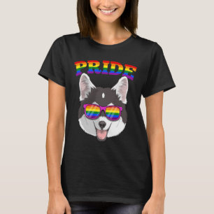 Gay Pride Pomsky Dog Husky Mixed Pomeranian With L T-Shirt