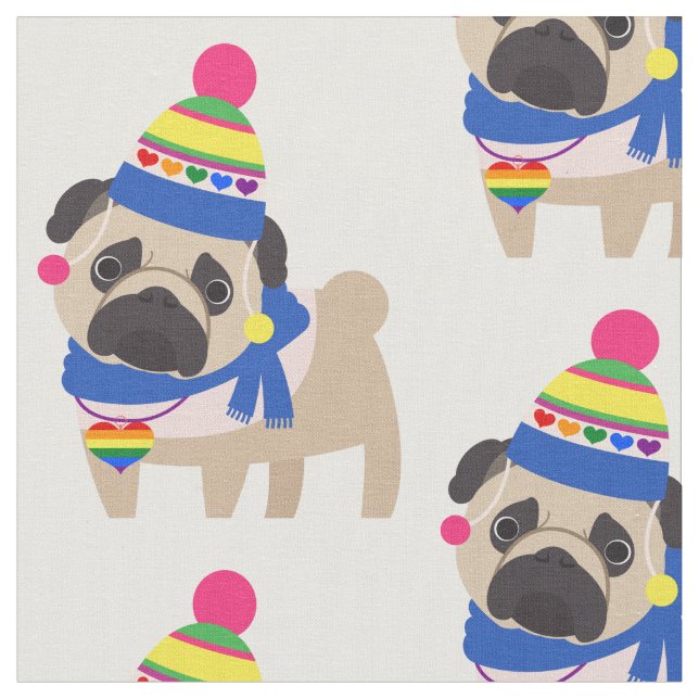 Gay Pride Pug - Funny Hat Fabric (Close Up)