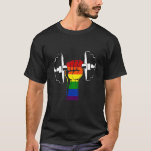 Gay Pride Rainbow Barbell Gym Lgbt Fitness Workout T-Shirt