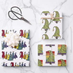 Gay Pride Rainbow Christmas Tree Pattern Wrapping Paper Sheet
