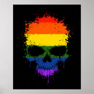 Gay Pride Rainbow Dripping Splatter Skull Poster