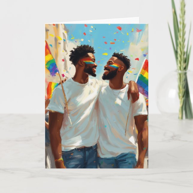 Gay Pride Rainbow Face Paint Two Men Greeting Card (Front)