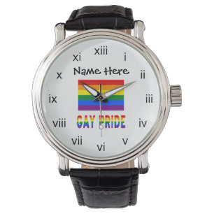 Gay Pride Rainbow Flag Black Personalisation Watch
