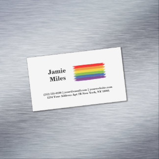 Gay Pride Rainbow Flag Brush Style Minimalist Magnetic Business Card