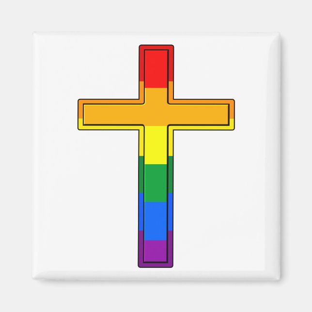 Gay Pride Rainbow Flag Cross Magnet (Front)