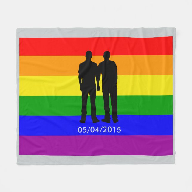 Gay Pride Rainbow Flag Custom Wedding Date Fleece Blanket (Front (Horizontal))