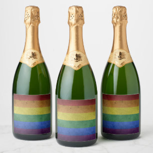 Gay Pride Rainbow Flag Distressed Sparkling Wine Label