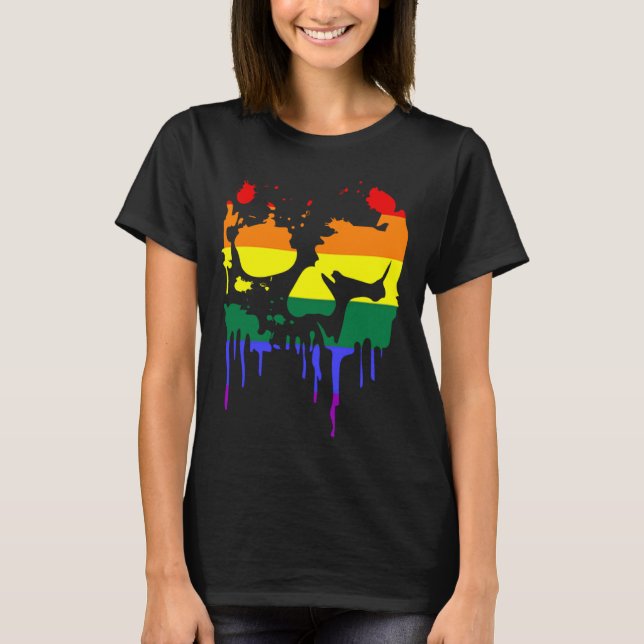 Gay Pride Rainbow Flag Halloween Skull Shirt (Front)
