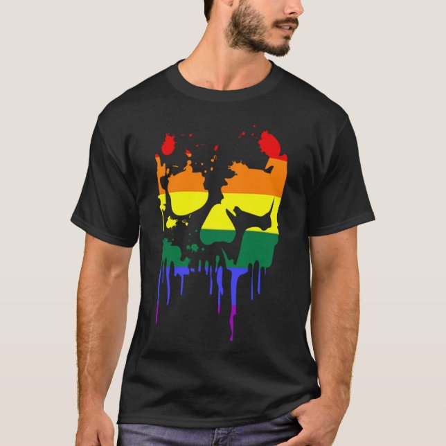 Gay Pride Rainbow Flag Halloween Skull Shirt Pullo (Front)