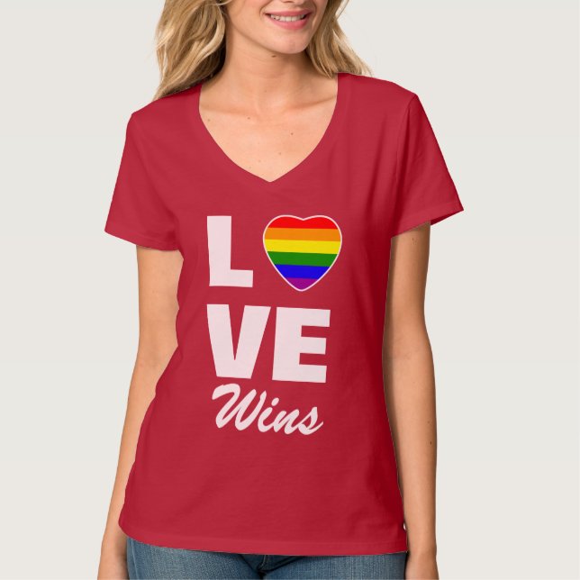 Gay Pride Rainbow Flag Heart Love Wins T-Shirt (Front)