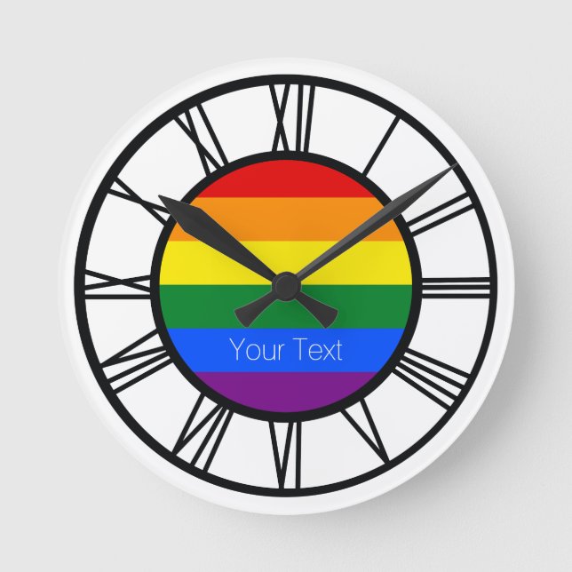Gay Pride Rainbow Flag LGBT Personalized Round Clock (Front)