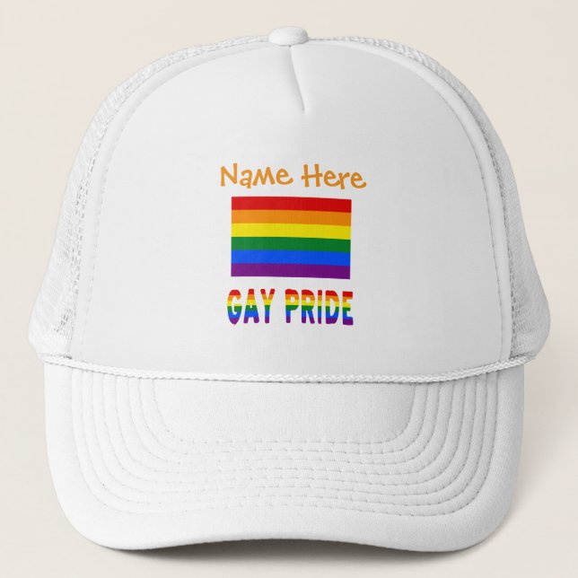 Gay Pride Rainbow Flag LGBTQ Identity Gift Trucker Hat (Front)