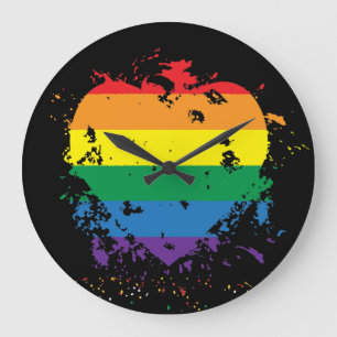 Gay Pride Rainbow Flag Love Heart Large Clock
