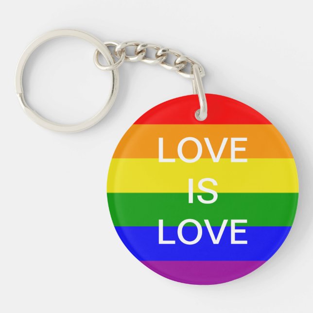 Gay Pride Rainbow flag love is love  Key Ring (Front)