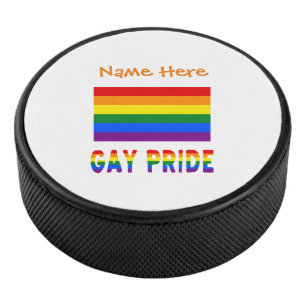 Gay Pride Rainbow Flag Orange Personalisation Hockey Puck