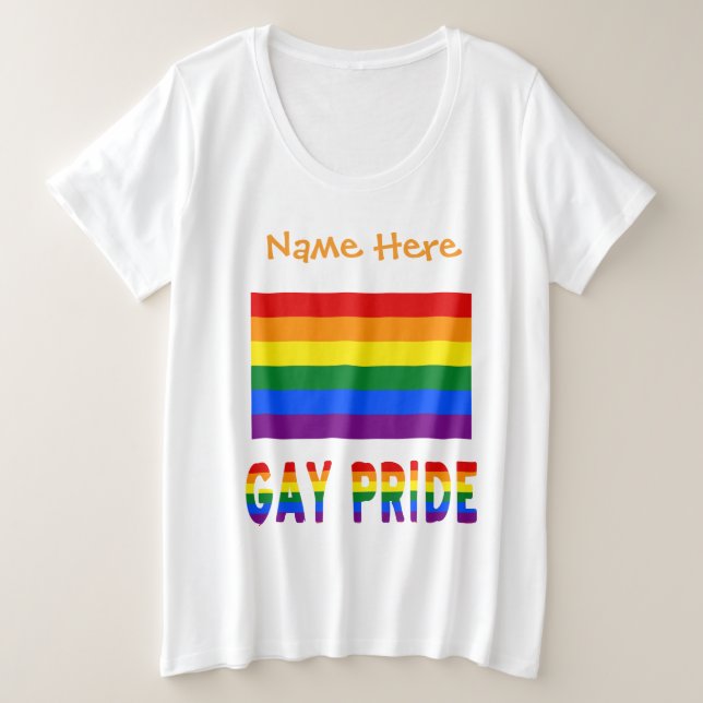 Gay Pride Rainbow Flag Personalised Plus Size T-Shirt (Design Front)