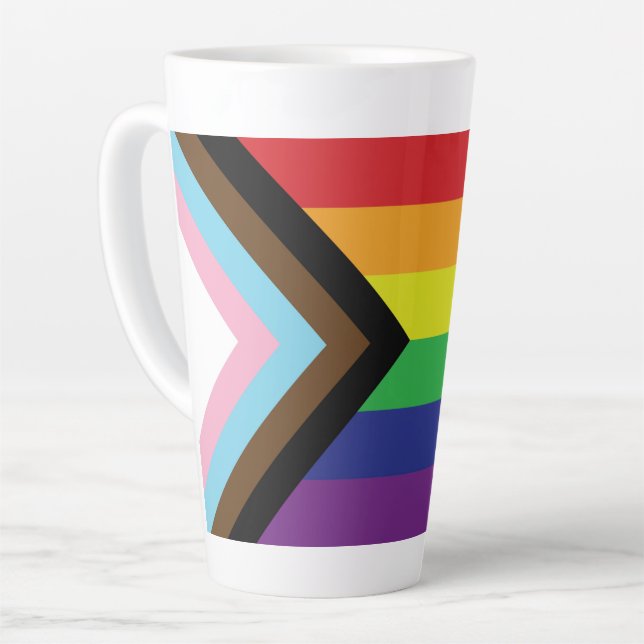 Gay Pride Rainbow Flag Progressive LGBTQIA+ Latte Mug (Left Angle)