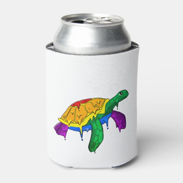 Gay Pride Rainbow Flag Sea Turtle Subtle LGBTQ Can Cooler (Can Front)