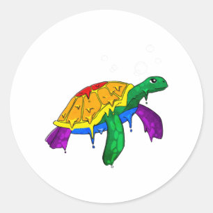Gay Pride Rainbow Flag Sea Turtle Subtle LGBTQ Classic Round Sticker