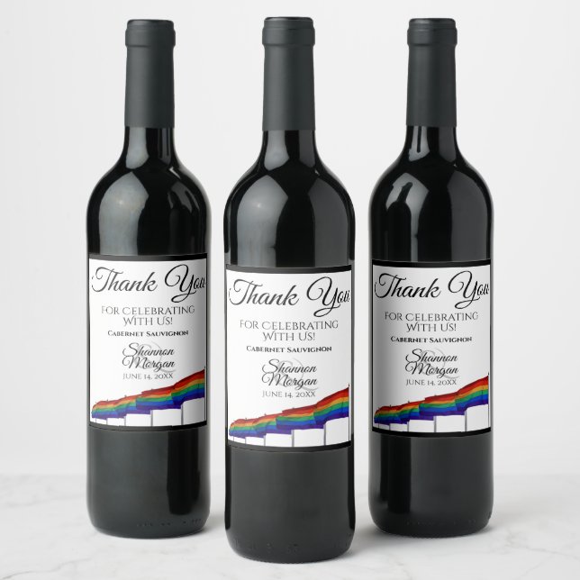 Gay Pride Rainbow Flag Wedding Wine Bottle Label (Bottles)