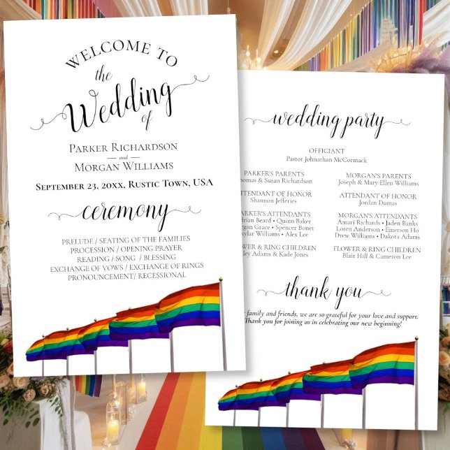 Gay Pride Rainbow Flags Budget Wedding Program (Front/Back)