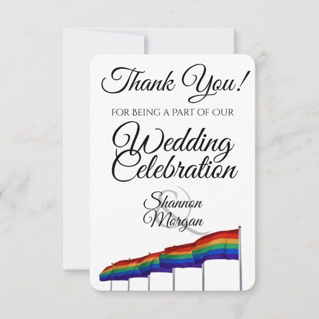 Gay Pride Rainbow Flags Wedding Thank You Card (Front)