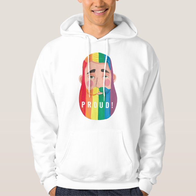 Gay pride rainbow gender flags beard men gift hood hoodie (Front)