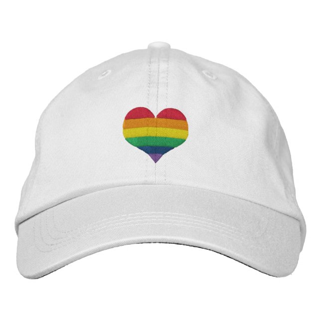 Gay Pride Rainbow Heart Embroidered Hat (Front)