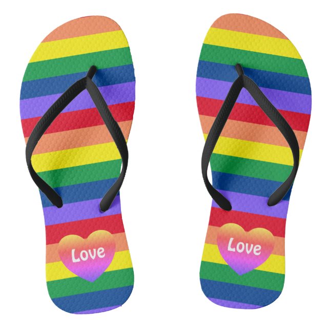 Gay Pride Rainbow Heart LGBTQ Equality  Jandals (Footbed)