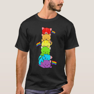 Gay Pride Rainbow Lgbtq Purride Ally Flag Cat Pile T-Shirt