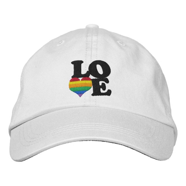 Gay Pride Rainbow Love Heart Embroidered Hat (Front)