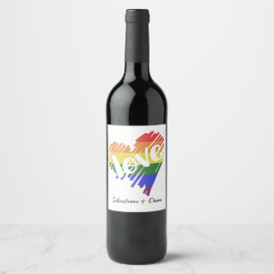 Gay Pride Rainbow Love Heart Personalised Wine Label