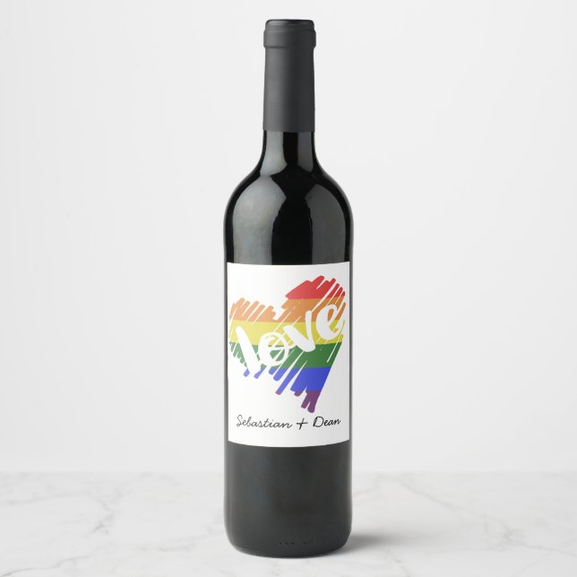 Gay Pride Rainbow Love Heart Personalised Wine Label (Front)